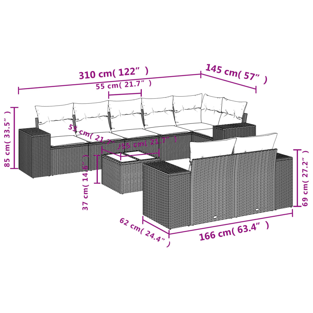 Set canapele de grădină, 9 piese, cu perne, bej, poliratan GartenMobel Dekor