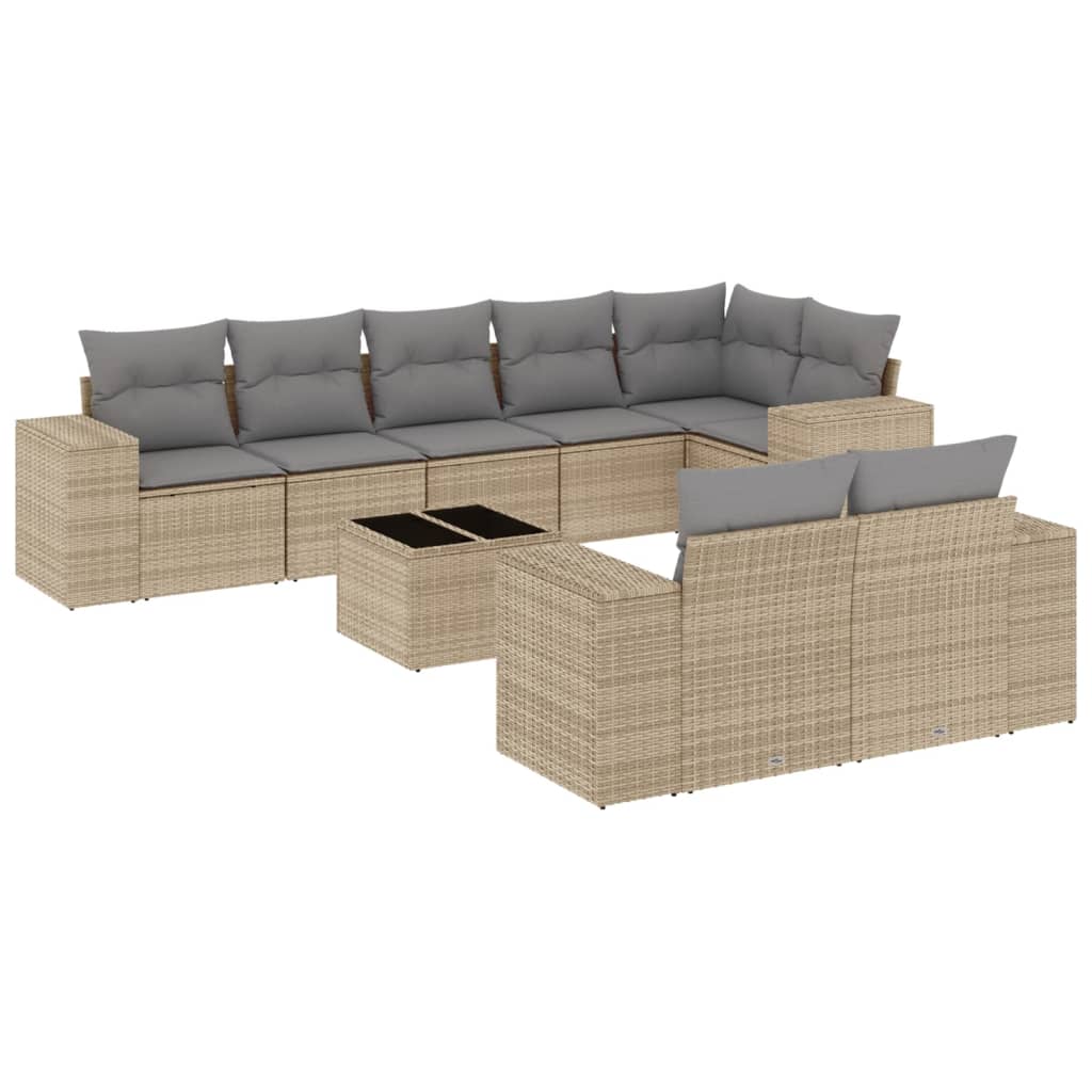 Set canapele de grădină, 9 piese, cu perne, bej, poliratan GartenMobel Dekor