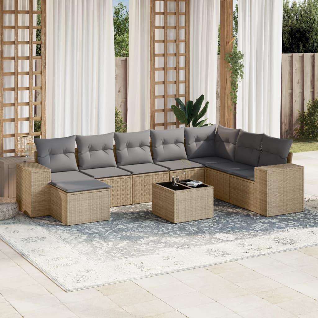 Set canapele de grădină, 9 piese, cu perne, bej, poliratan GartenMobel Dekor