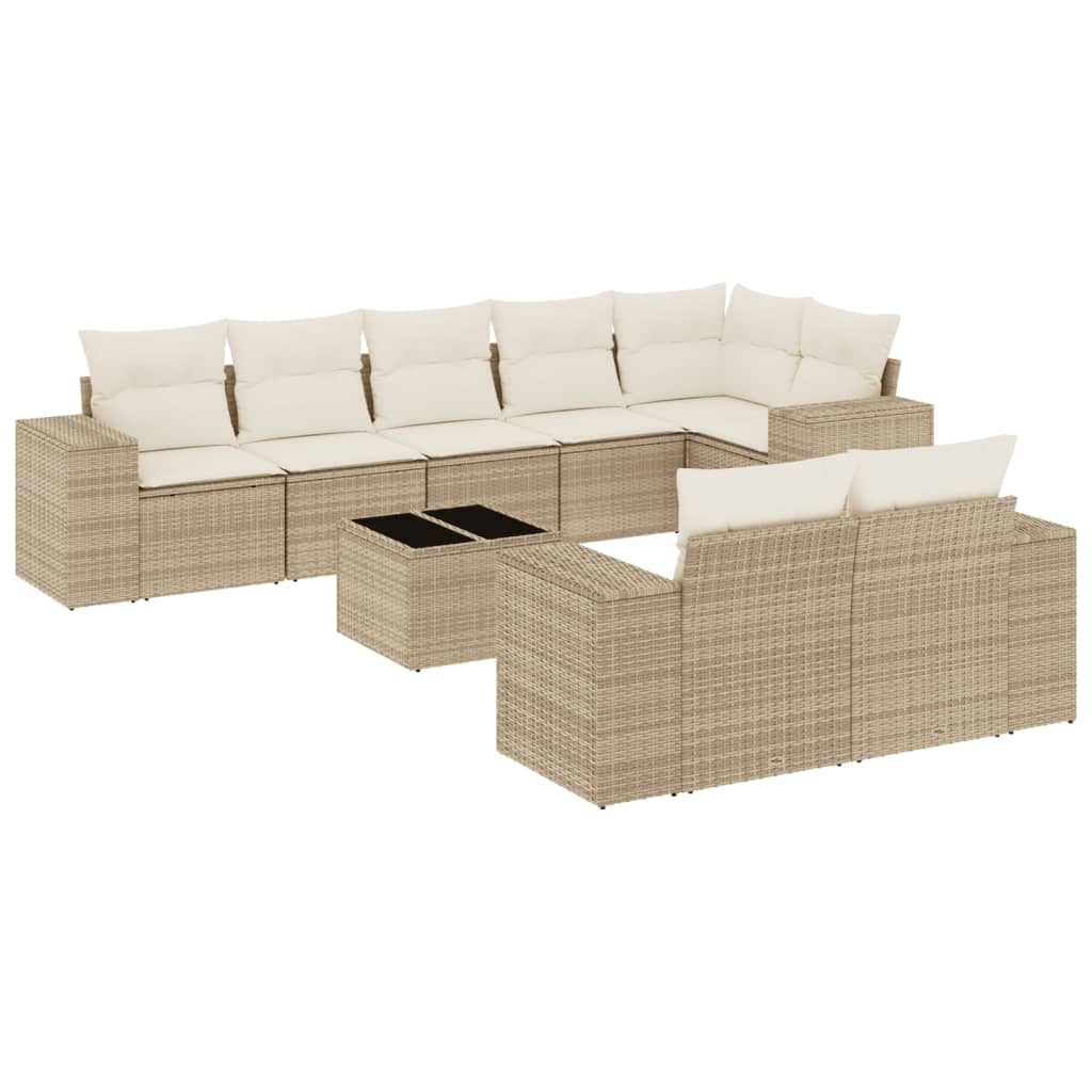 Set canapele de grădină, 9 piese, cu perne, bej, poliratan GartenMobel Dekor