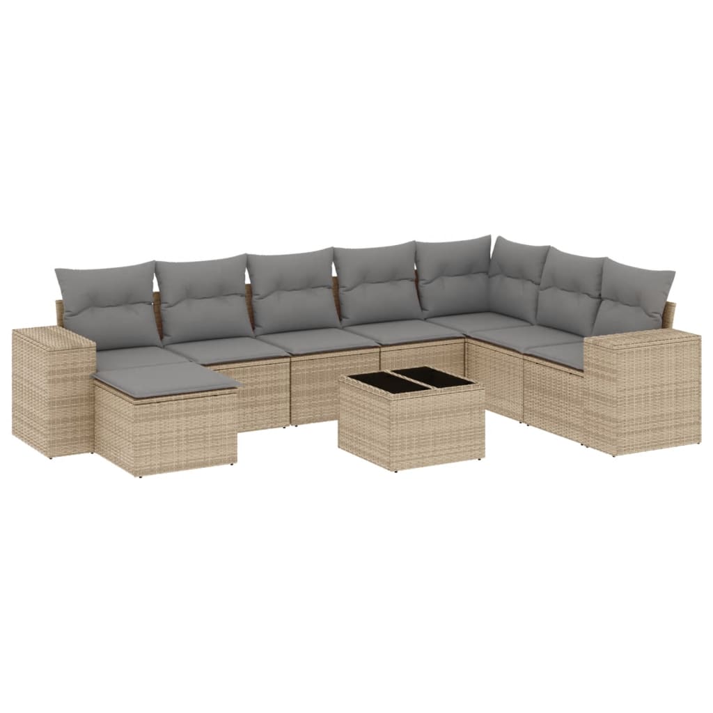Set canapele de grădină, 9 piese, cu perne, bej, poliratan GartenMobel Dekor