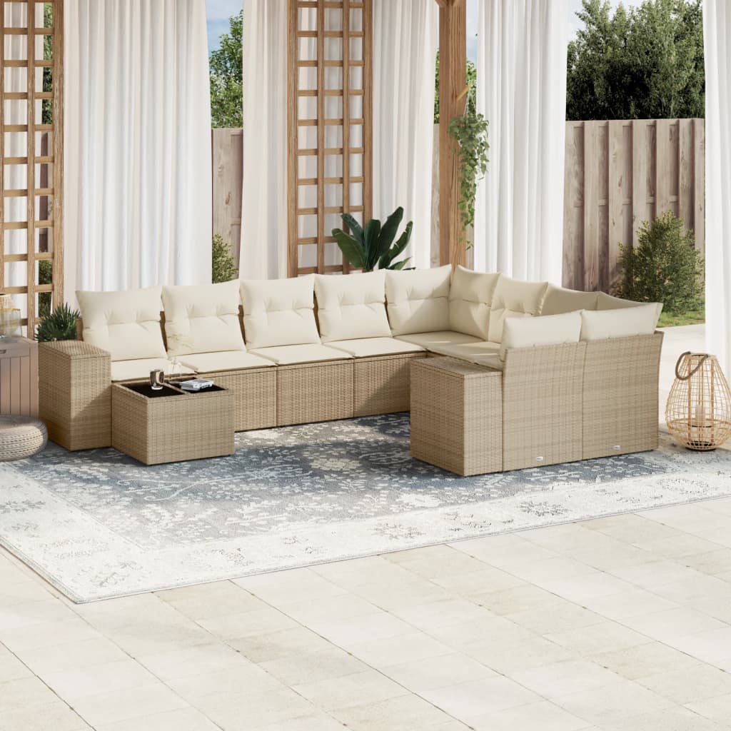 Set canapele de grădină cu perne, 10 piese, bej, poliratan GartenMobel Dekor