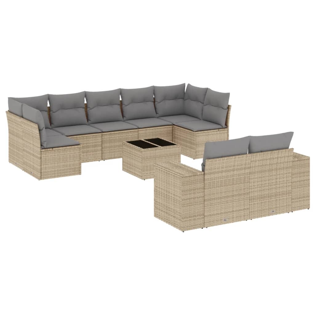Set canapele de grădină cu perne, 10 piese, bej, poliratan GartenMobel Dekor