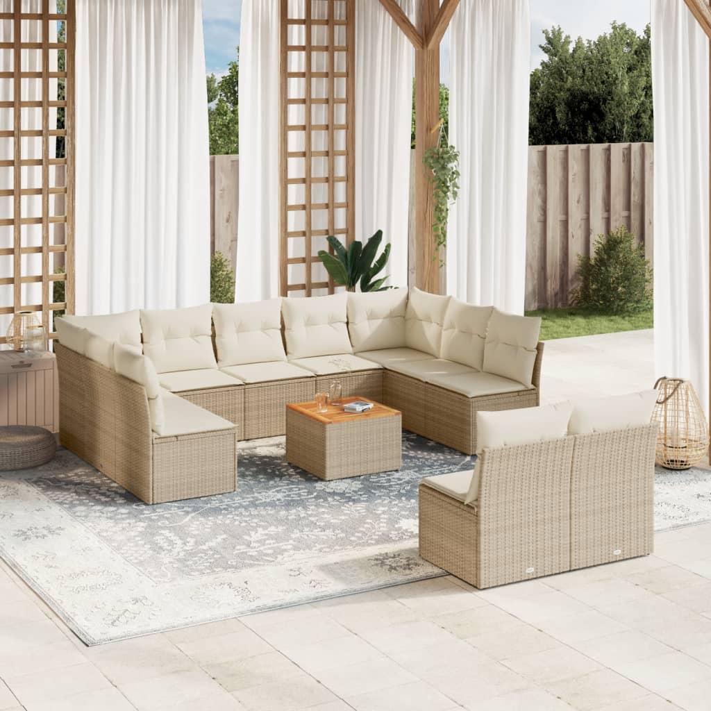 Set canapele de grădină cu perne, 12 piese, bej, poliratan GartenMobel Dekor