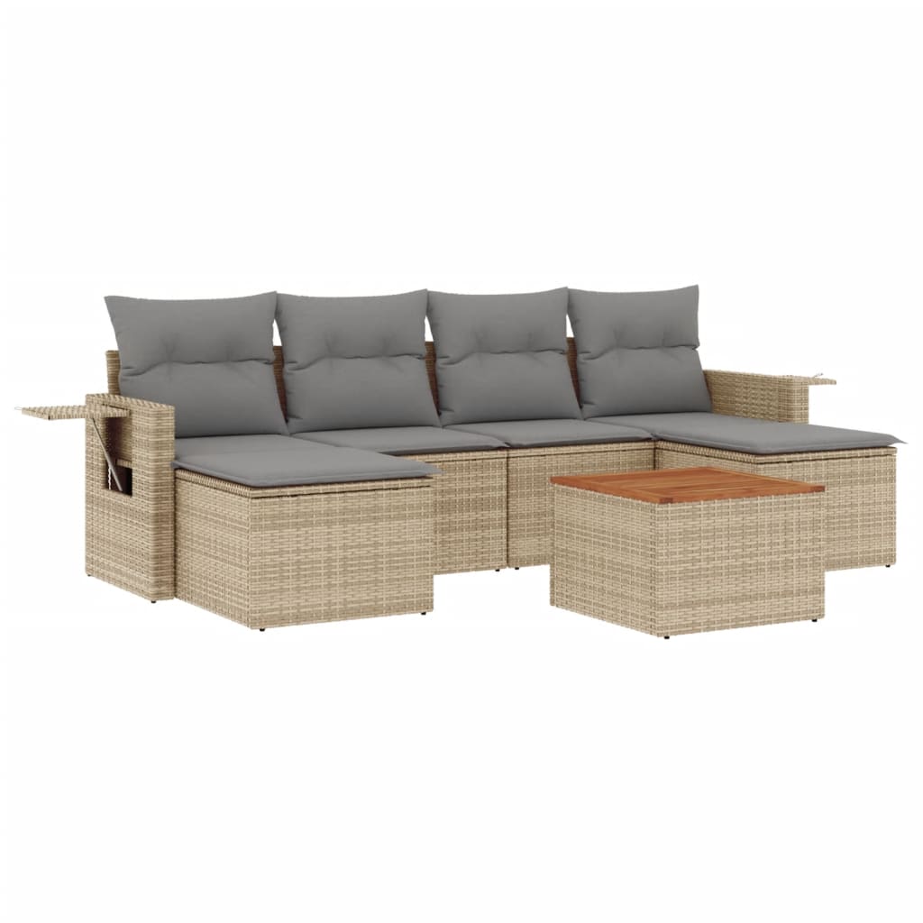 Set canapele de grădină, 7 piese, cu perne, bej, poliratan GartenMobel Dekor