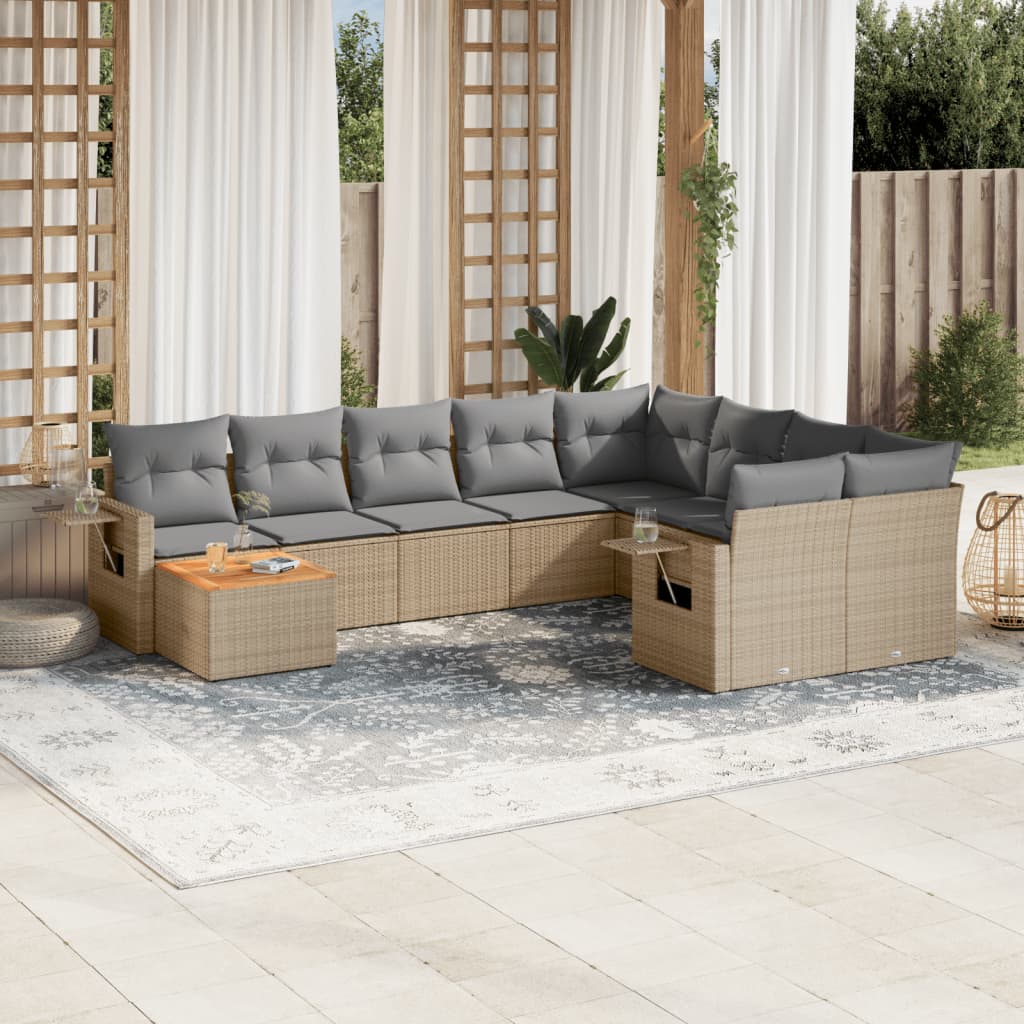 Set canapele de grădină cu perne, 10 piese, bej, poliratan GartenMobel Dekor