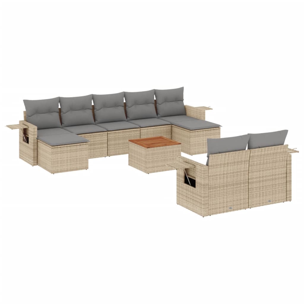 Set canapele de grădină cu perne, 10 piese, bej, poliratan GartenMobel Dekor