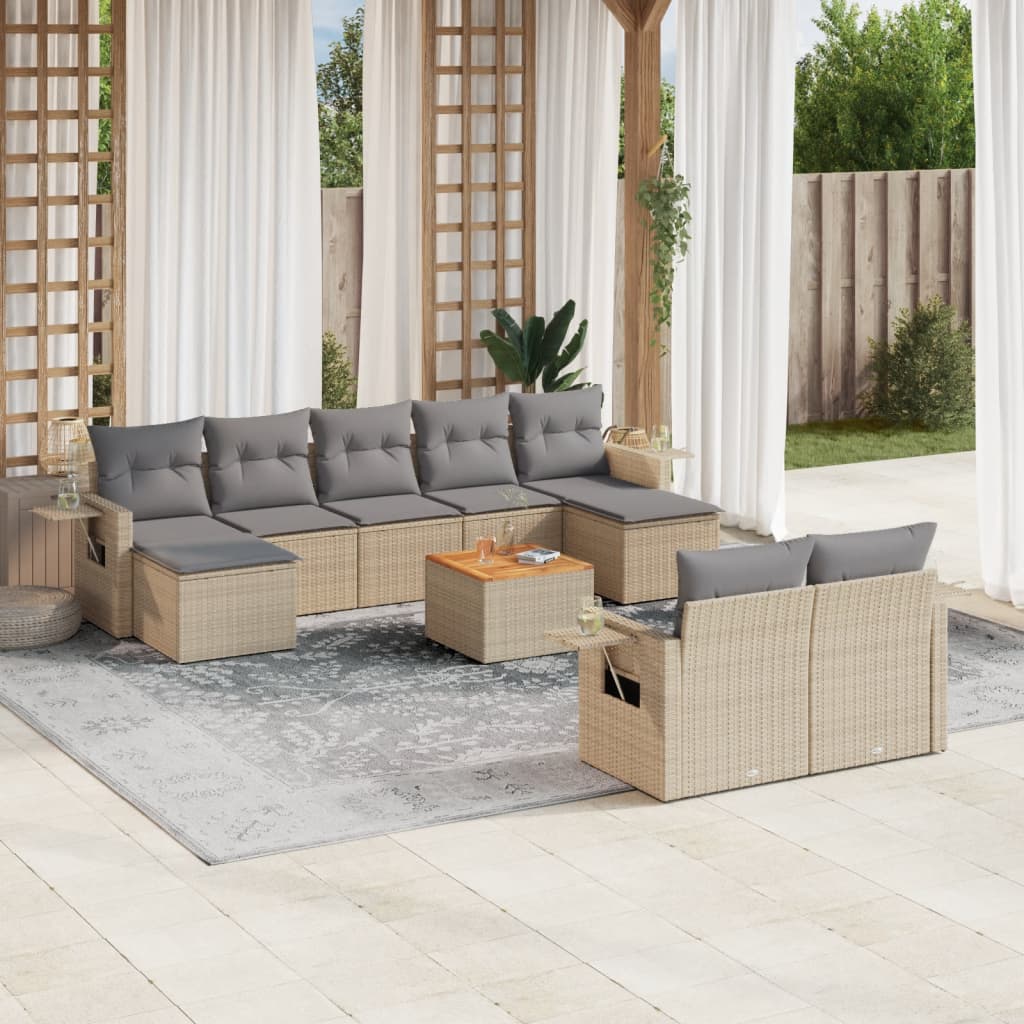 Set canapele de grădină cu perne, 10 piese, bej, poliratan GartenMobel Dekor