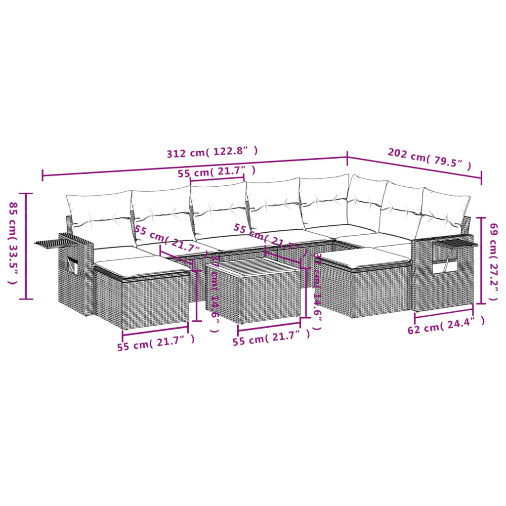 Set canapele de grădină cu perne, 10 piese, bej, poliratan GartenMobel Dekor