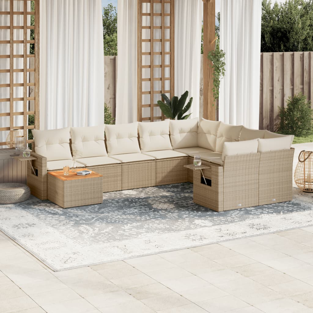 Set canapele de grădină cu perne, 10 piese, bej, poliratan GartenMobel Dekor