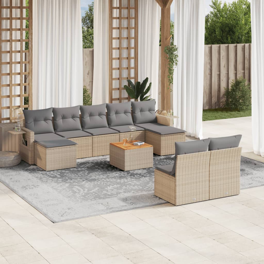 Set canapele de grădină cu perne, 10 piese, bej, poliratan GartenMobel Dekor
