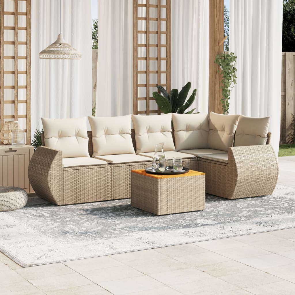 Set canapele de grădină cu perne, 6 piese, bej, poliratan GartenMobel Dekor