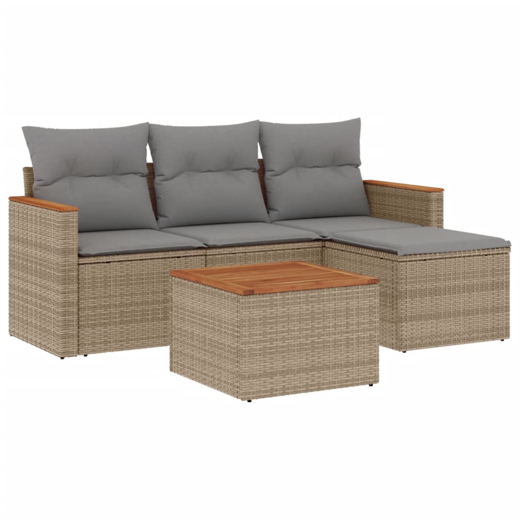 Set canapele de grădină, 5 piese, cu perne, bej, poliratan GartenMobel Dekor