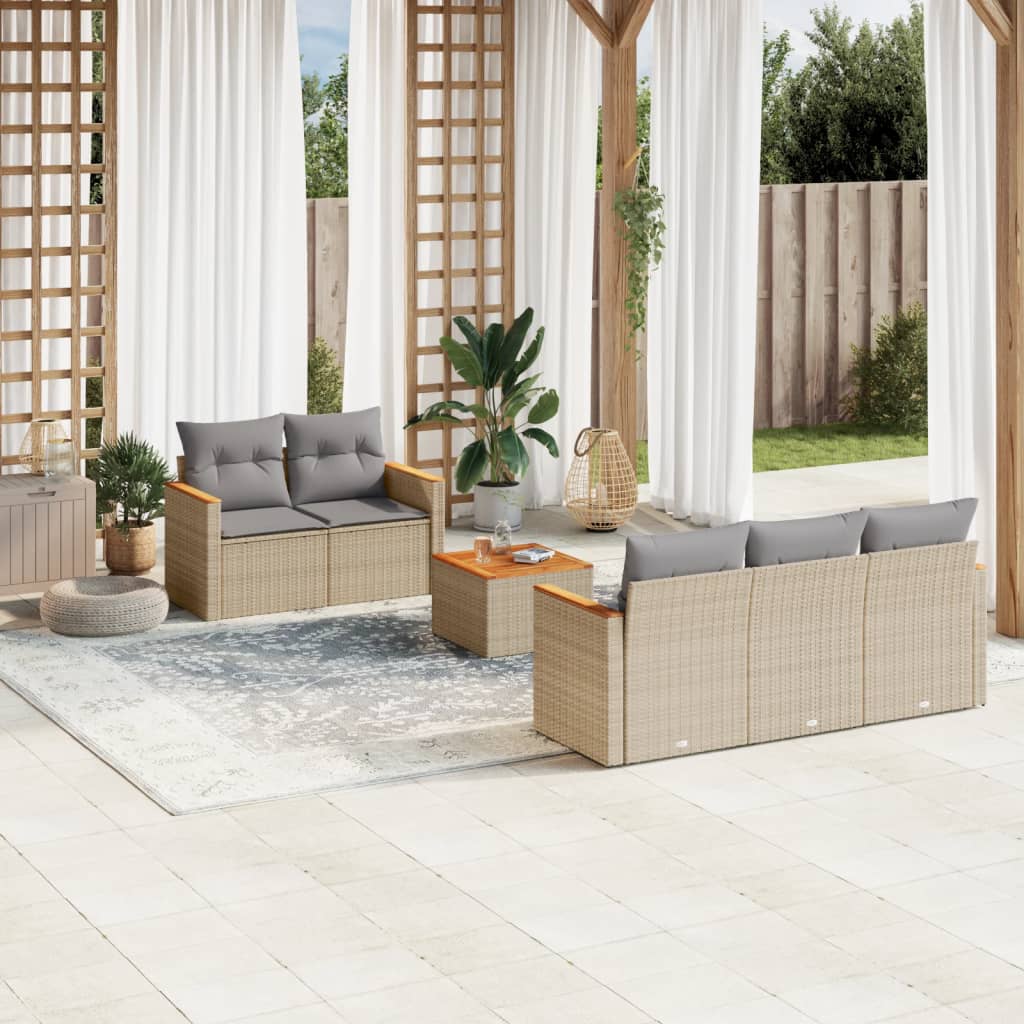Set canapele de grădină, 6 piese, cu perne, bej, poliratan GartenMobel Dekor