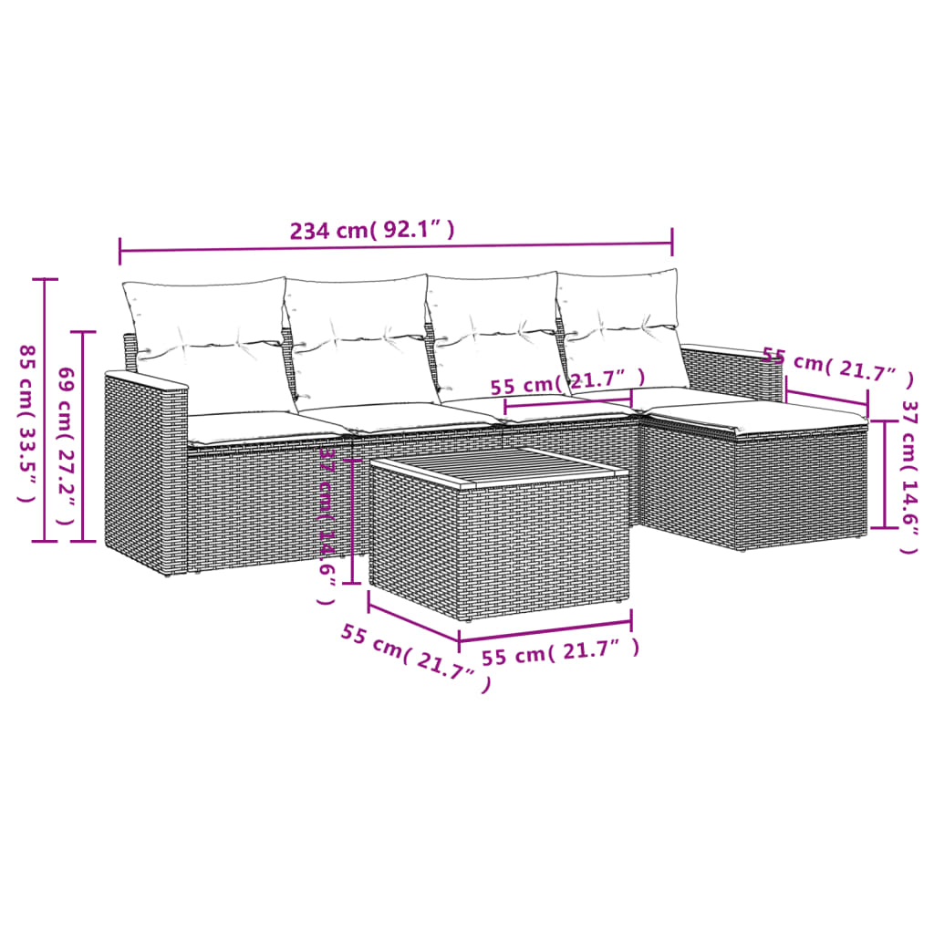 Set canapele de grădină, 6 piese, cu perne, bej, poliratan GartenMobel Dekor