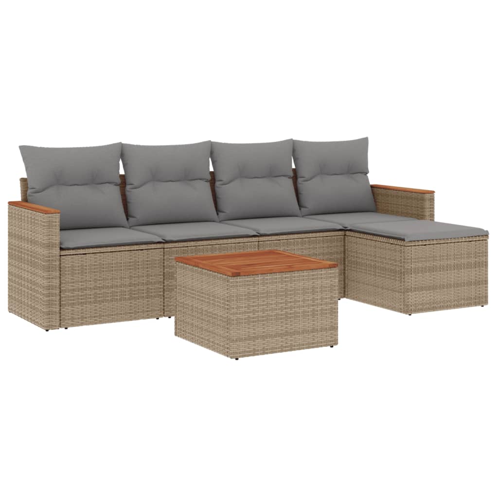 Set canapele de grădină, 6 piese, cu perne, bej, poliratan GartenMobel Dekor