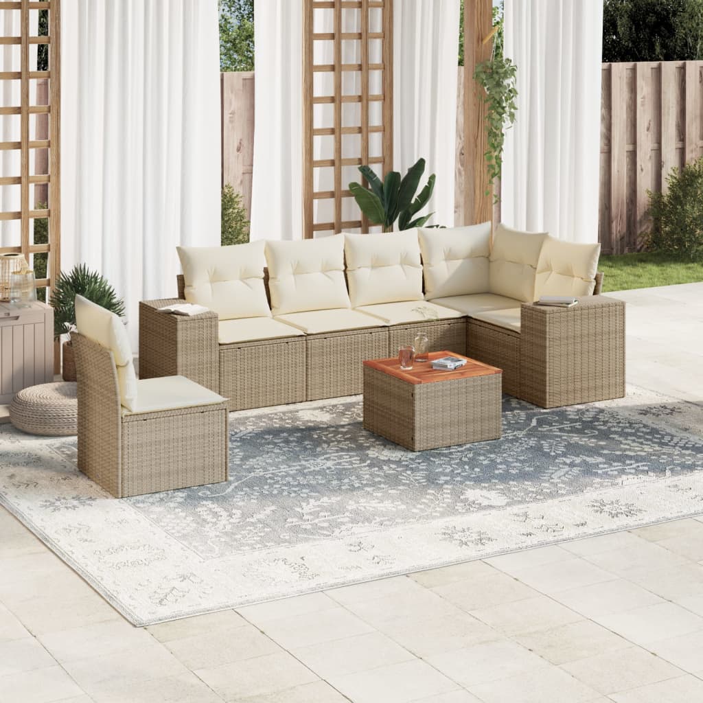 Set canapele de grădină, 7 piese, cu perne, bej, poliratan GartenMobel Dekor