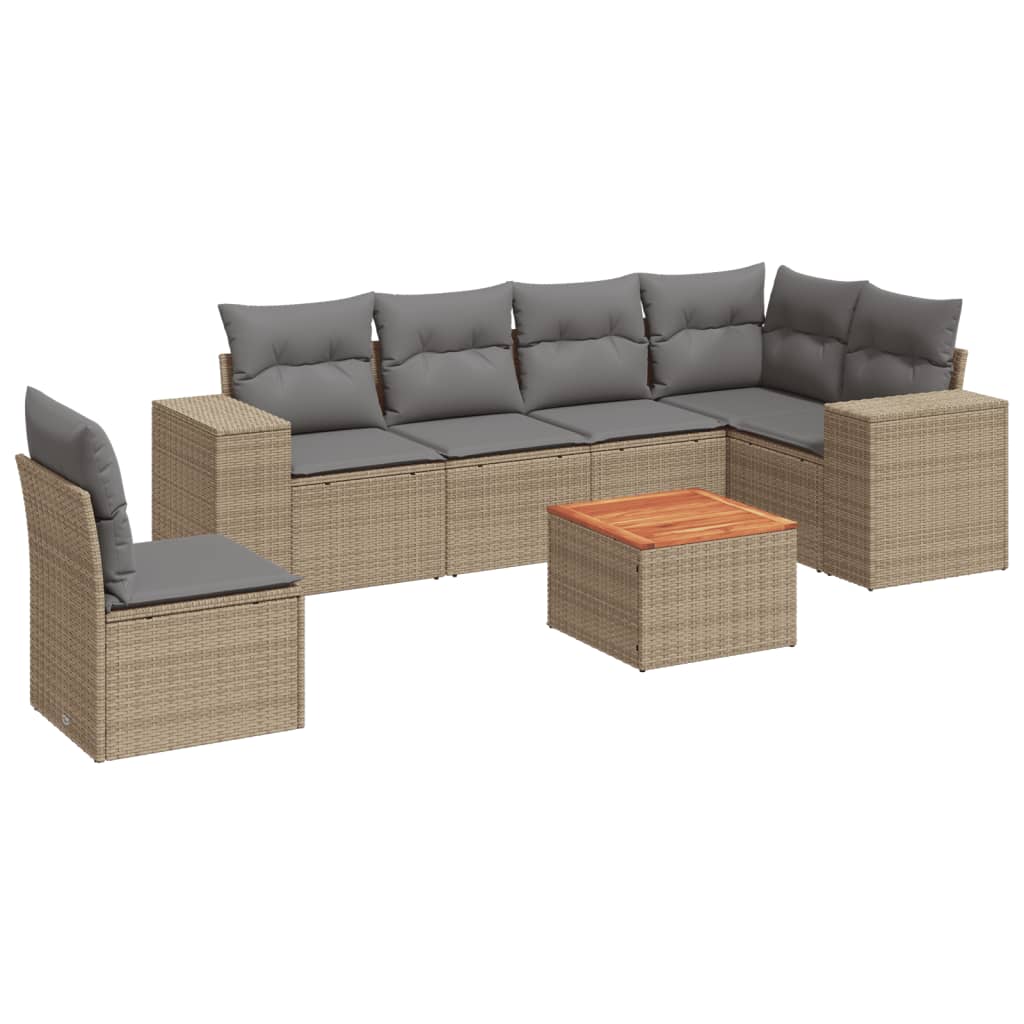 Set canapele de grădină, 7 piese, cu perne, bej, poliratan GartenMobel Dekor