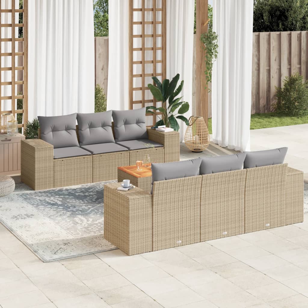 Set canapele de grădină, 7 piese, cu perne, bej, poliratan GartenMobel Dekor