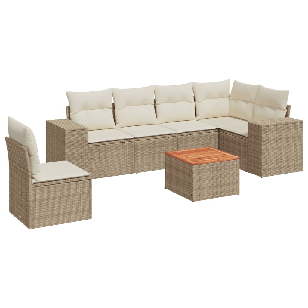 Set canapele de grădină, 7 piese, cu perne, bej, poliratan GartenMobel Dekor