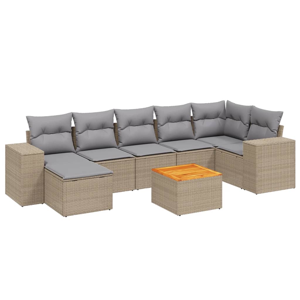 Set canapele de grădină, 8 piese, cu perne, bej, poliratan GartenMobel Dekor