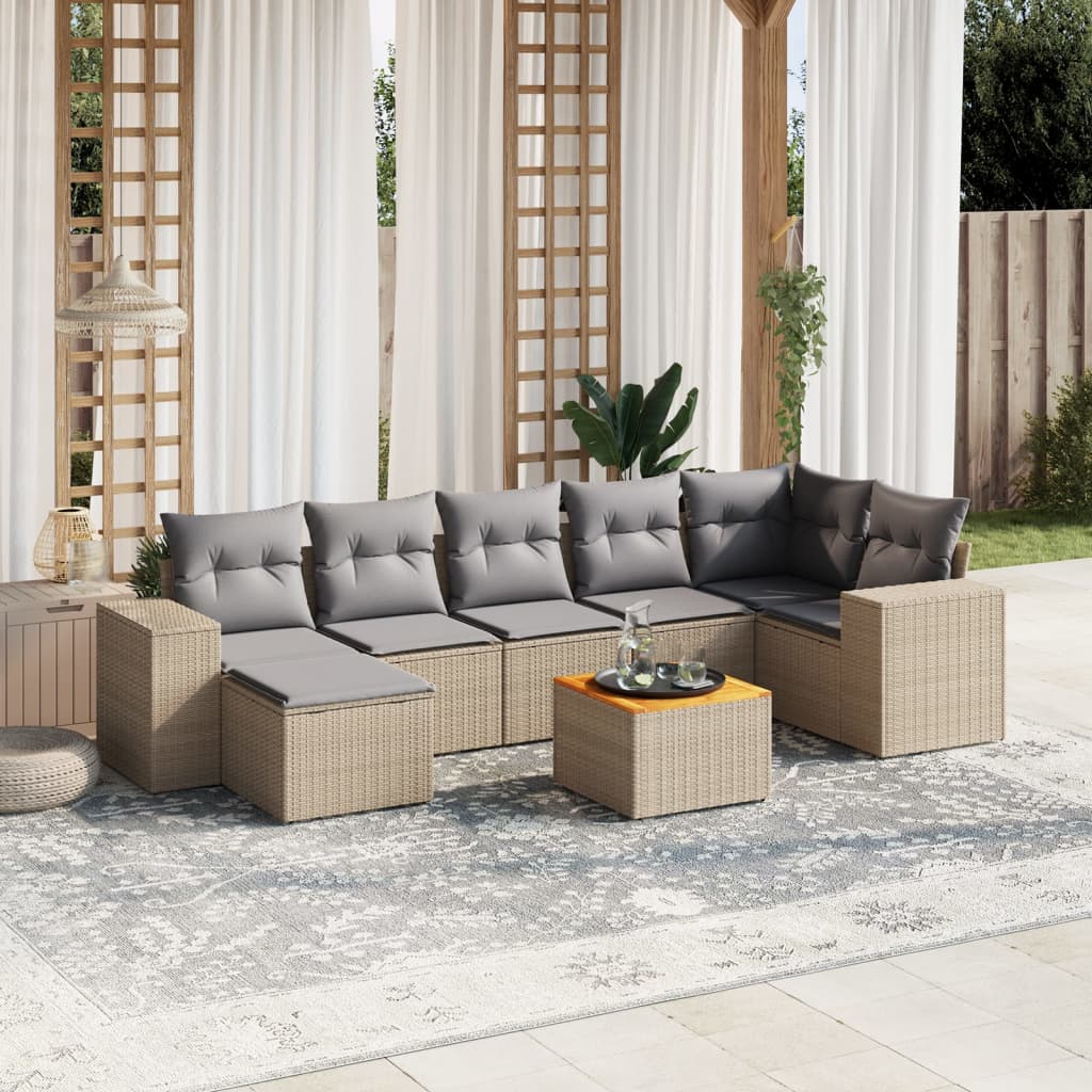 Set canapele de grădină, 8 piese, cu perne, bej, poliratan GartenMobel Dekor