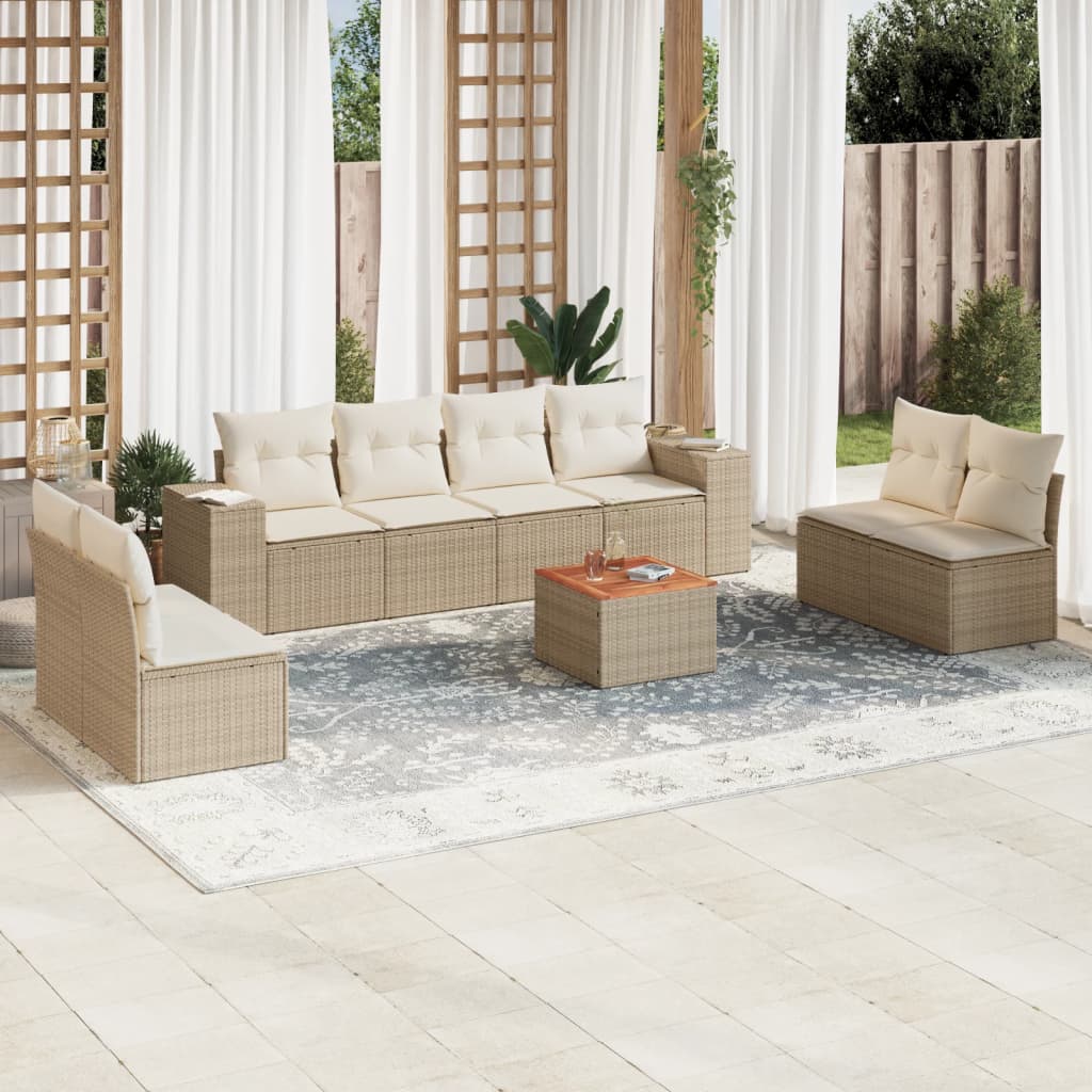 Set canapele de grădină, 9 piese, cu perne, bej, poliratan GartenMobel Dekor