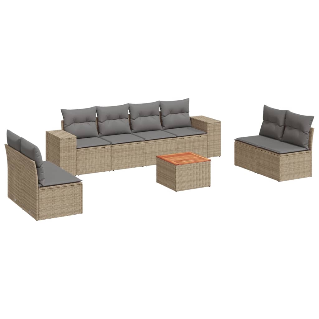 Set canapele de grădină, 9 piese, cu perne, bej, poliratan GartenMobel Dekor