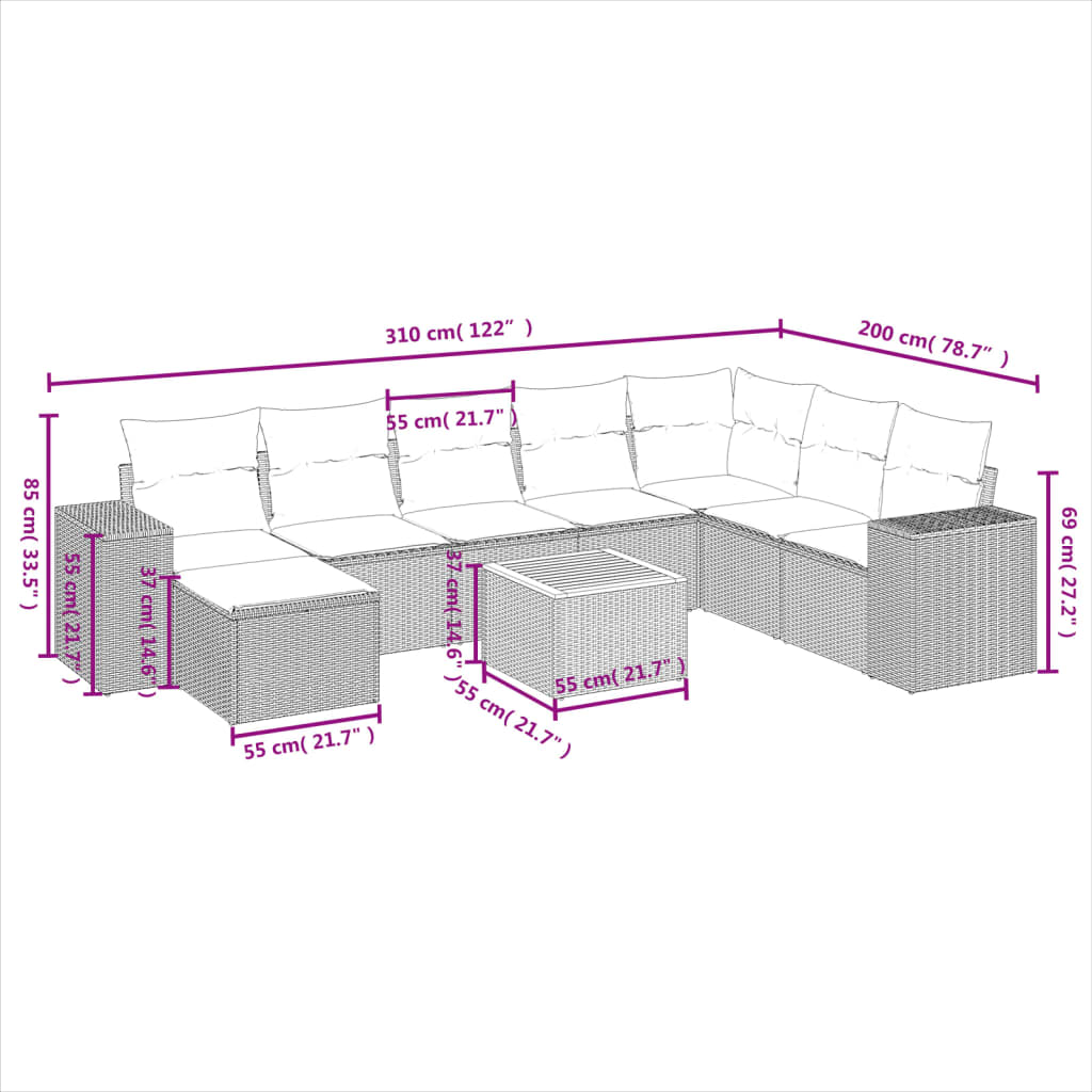 Set canapele de grădină, 9 piese, cu perne, bej, poliratan GartenMobel Dekor