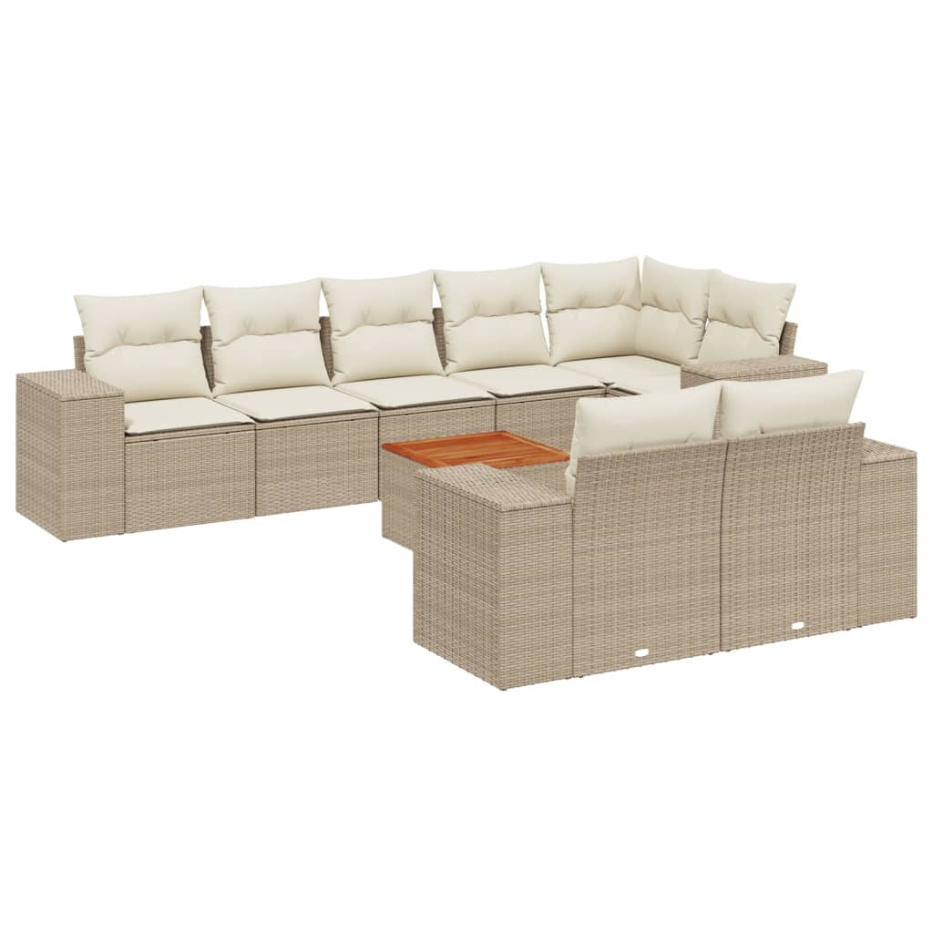 Set canapele de grădină, 9 piese, cu perne, bej, poliratan GartenMobel Dekor