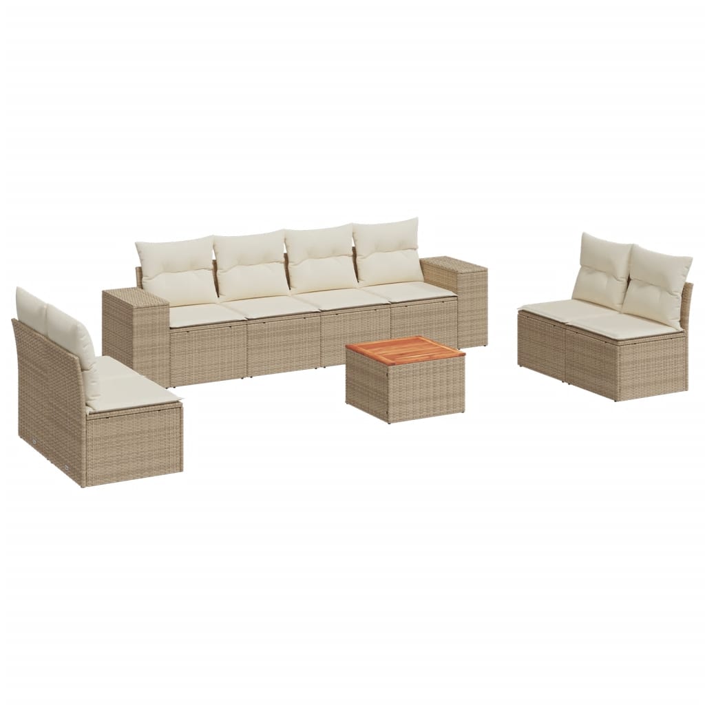 Set canapele de grădină, 9 piese, cu perne, bej, poliratan GartenMobel Dekor