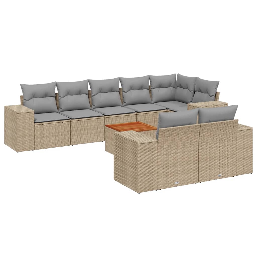 Set canapele de grădină, 9 piese, cu perne, bej, poliratan GartenMobel Dekor