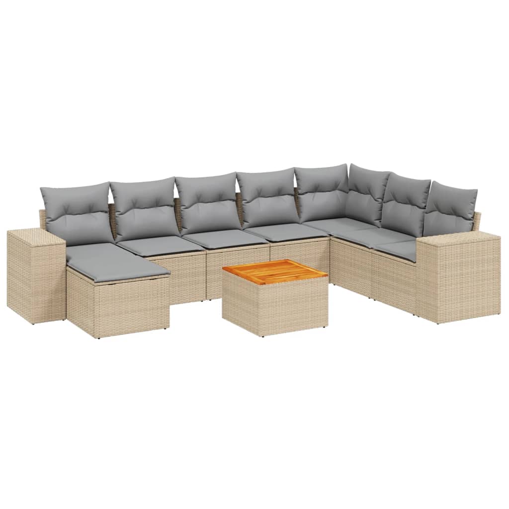 Set canapele de grădină, 9 piese, cu perne, bej, poliratan GartenMobel Dekor