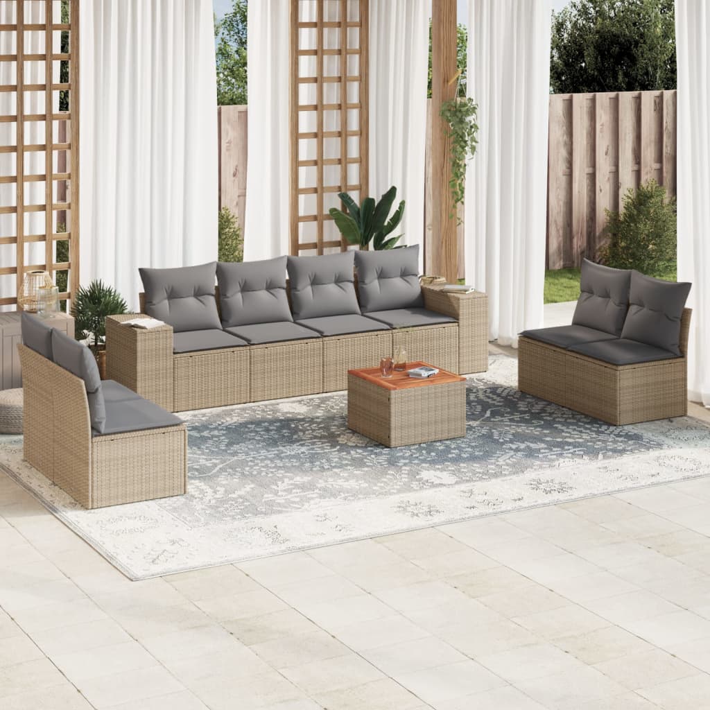 Set canapele de grădină, 9 piese, cu perne, bej, poliratan GartenMobel Dekor