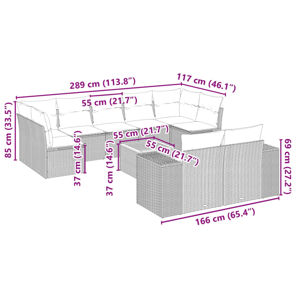 Set canapele de grădină cu perne, 10 piese, bej, poliratan GartenMobel Dekor