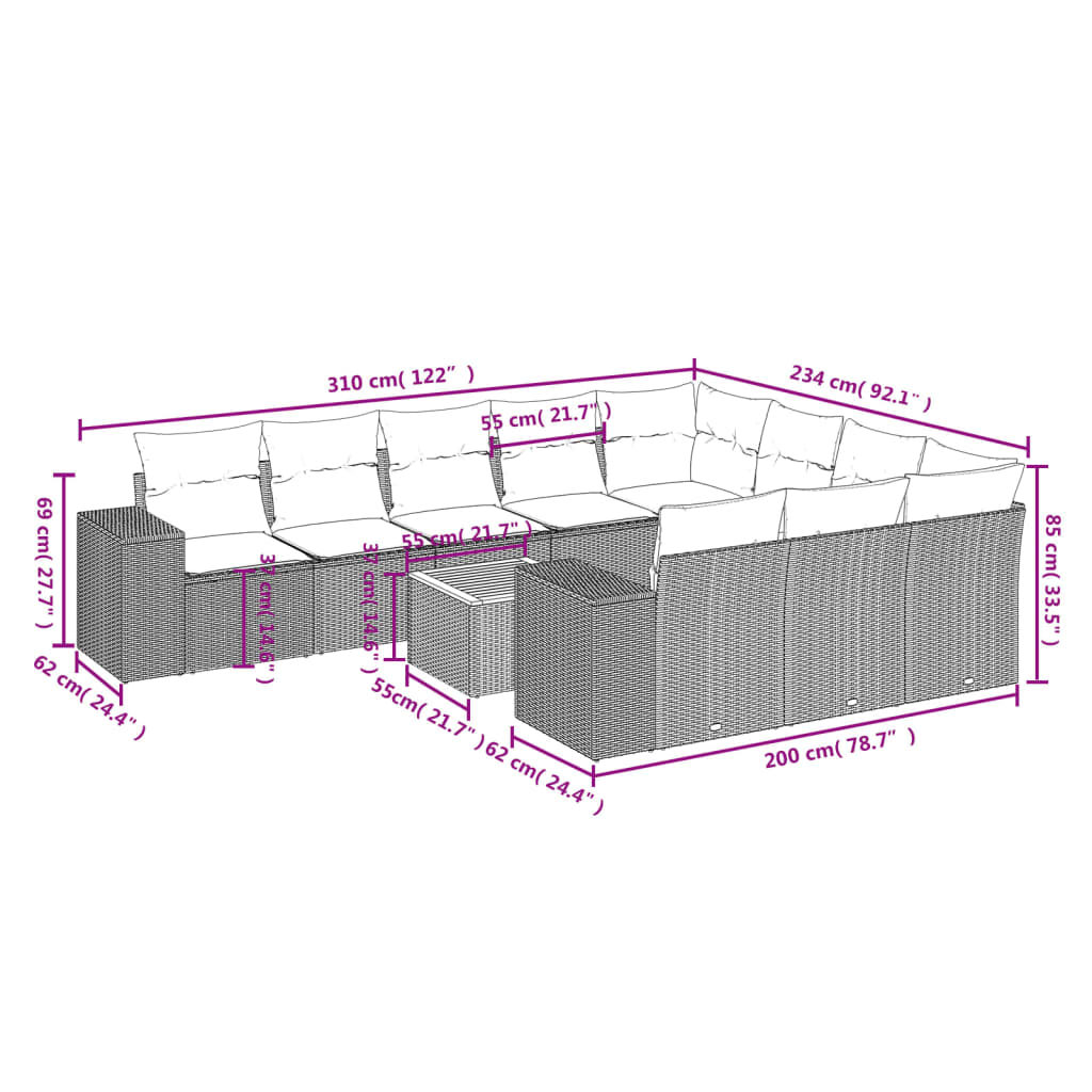 Set canapele de grădină cu perne, 11 piese, bej, poliratan GartenMobel Dekor