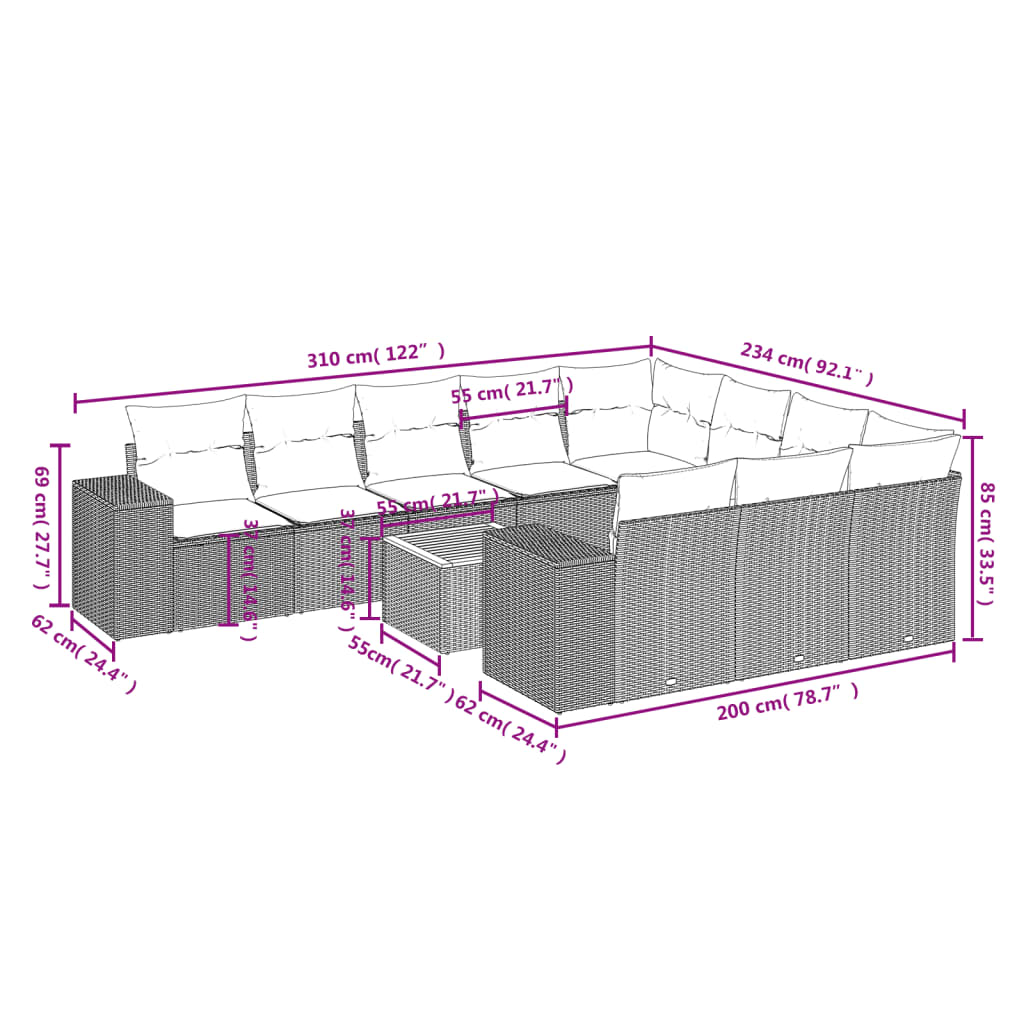 Set canapele de grădină cu perne, 11 piese, bej, poliratan GartenMobel Dekor