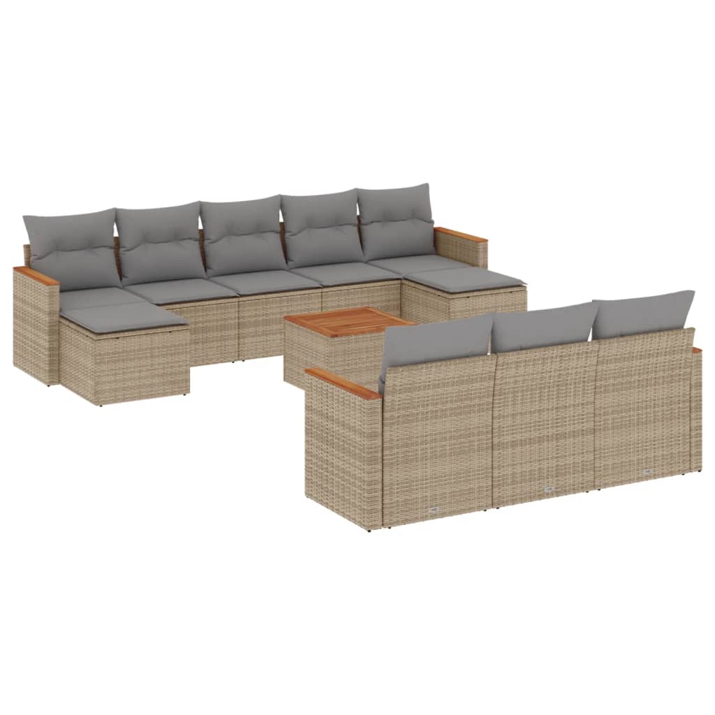 Set canapele de grădină, 11 piese, cu perne, bej, poliratan GartenMobel Dekor