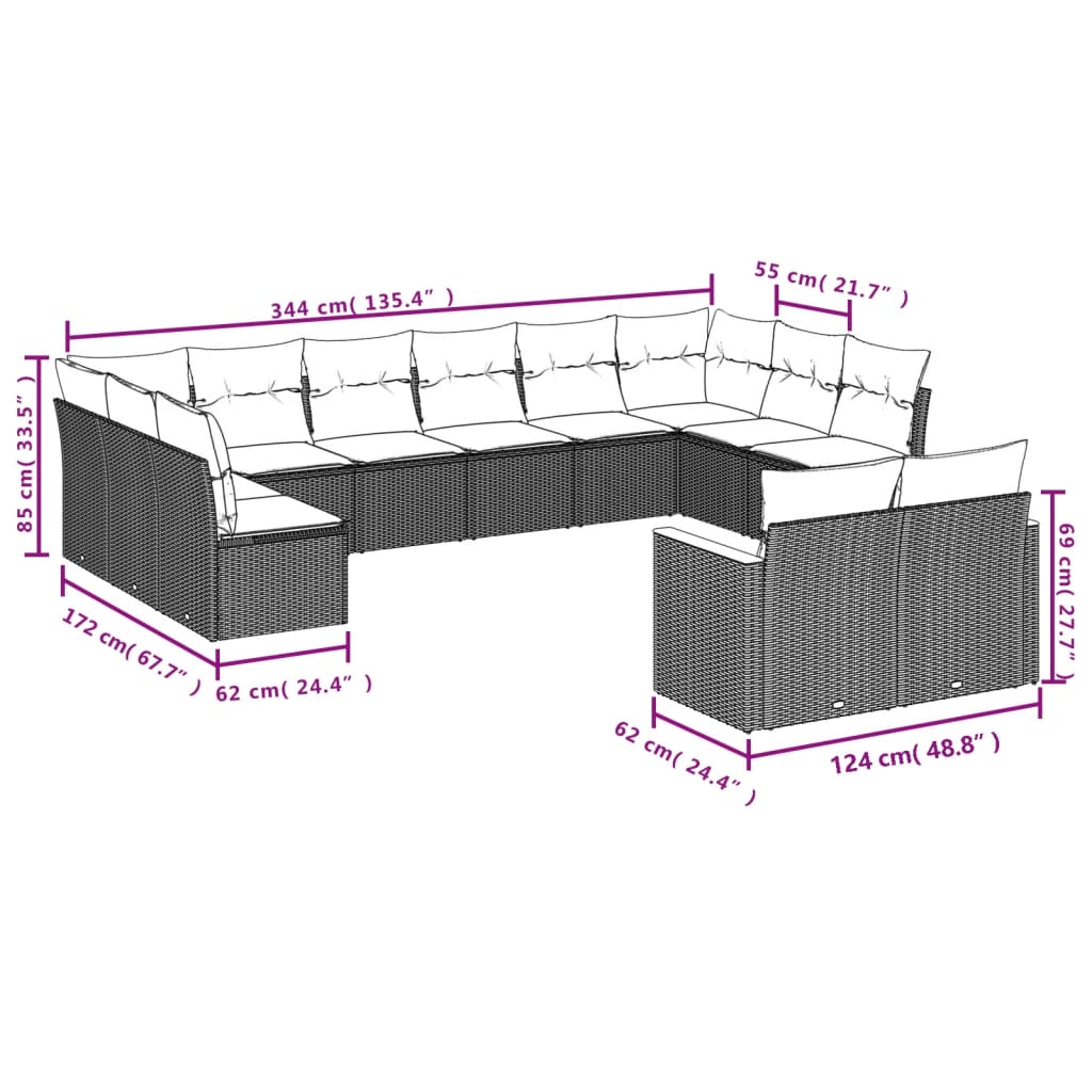 Set canapele de grădină, 13 piese, cu perne, bej, poliratan GartenMobel Dekor