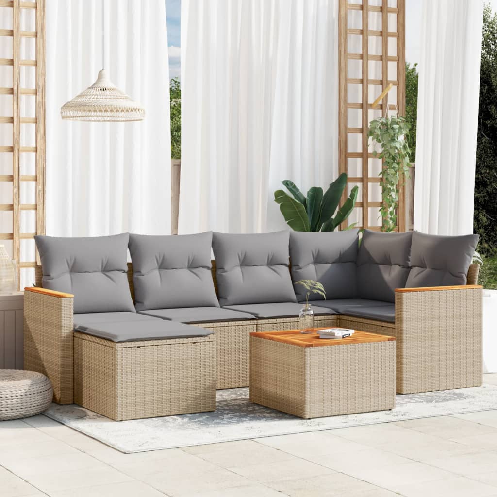 Set canapele de grădină, 7 piese, cu perne, bej, poliratan GartenMobel Dekor
