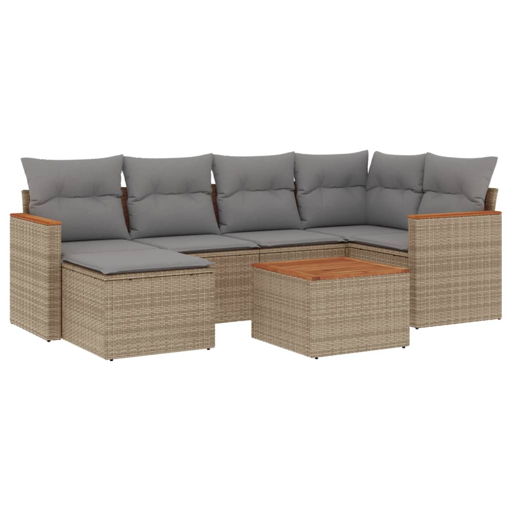 Set canapele de grădină, 7 piese, cu perne, bej, poliratan GartenMobel Dekor