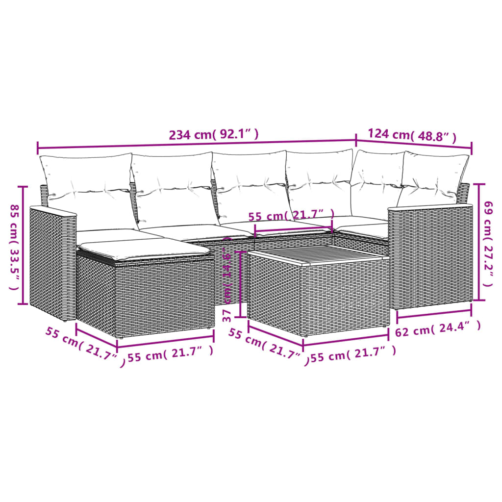Set canapele de grădină, 7 piese, cu perne, bej, poliratan GartenMobel Dekor