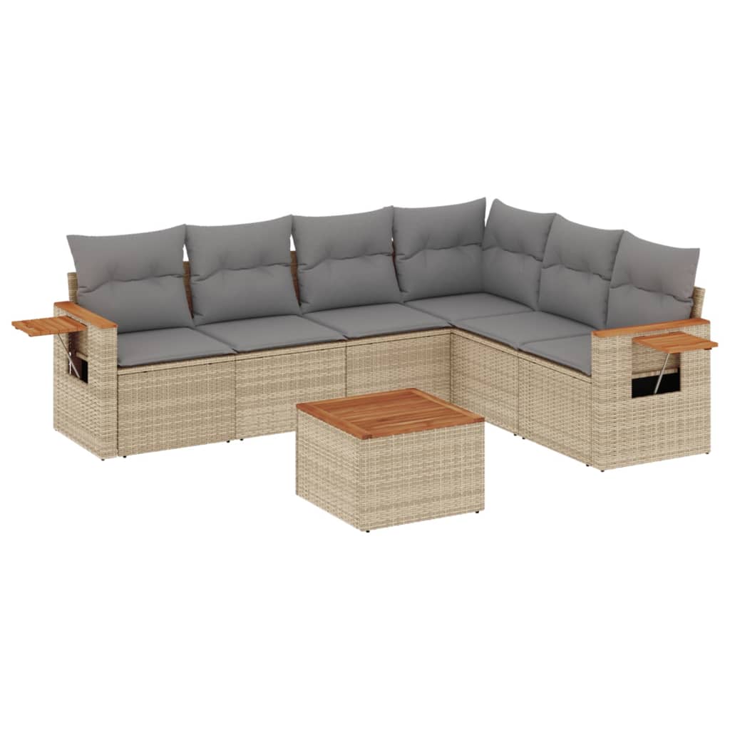 Set canapele de grădină, 7 piese, cu perne, bej, poliratan GartenMobel Dekor