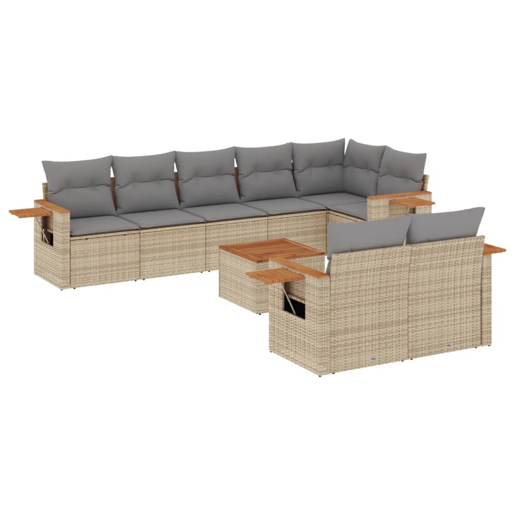 Set canapele de grădină, 9 piese, cu perne, bej, poliratan GartenMobel Dekor