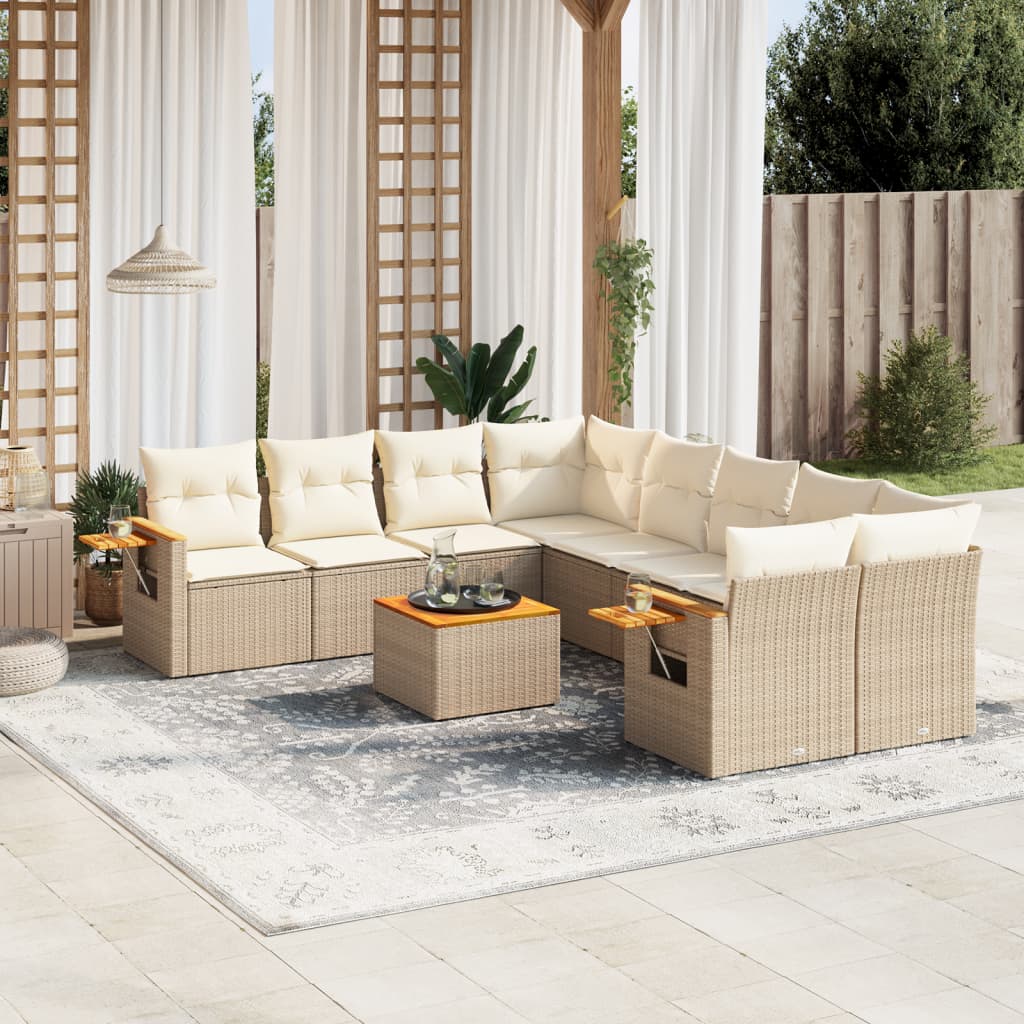 Set canapele de grădină, 9 piese, cu perne, bej, poliratan GartenMobel Dekor
