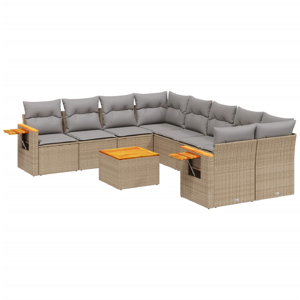 Set canapele de grădină, 9 piese, cu perne, bej, poliratan GartenMobel Dekor
