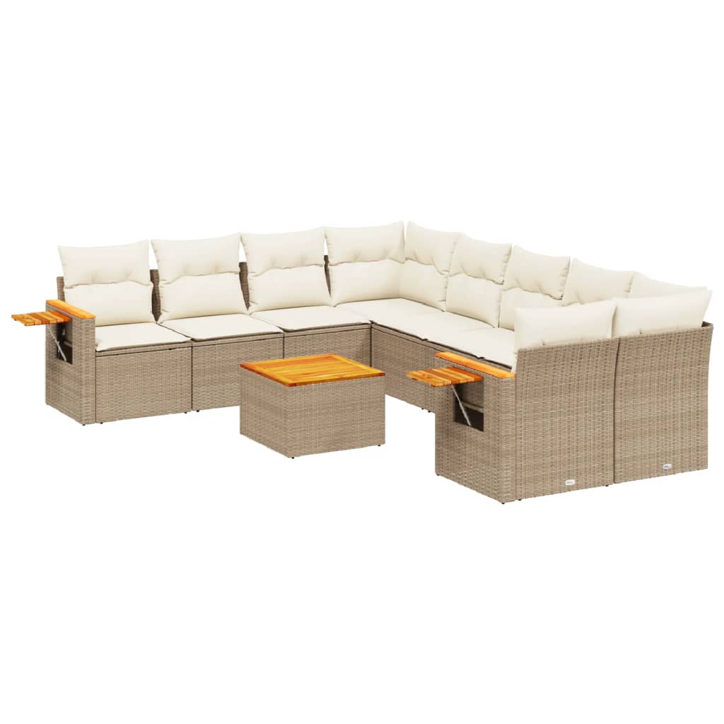 Set canapele de grădină, 9 piese, cu perne, bej, poliratan GartenMobel Dekor