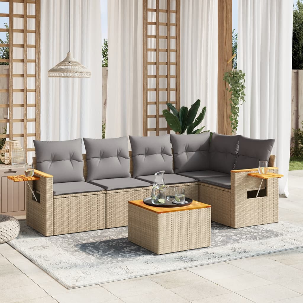 Set canapele de grădină cu perne, 6 piese, bej, poliratan GartenMobel Dekor