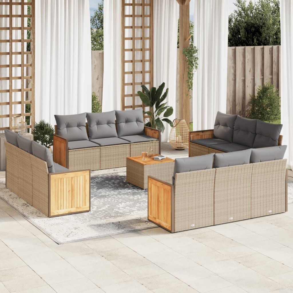 Set canapele de grădină, 13 piese, cu perne, bej, poliratan GartenMobel Dekor