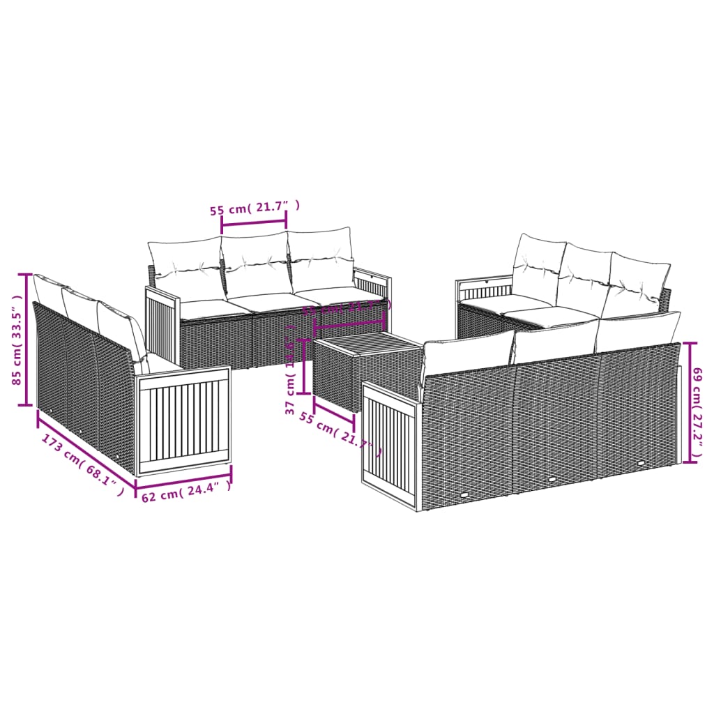 Set canapele de grădină, 13 piese, cu perne, bej, poliratan GartenMobel Dekor
